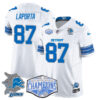 Detroit Lions 2024 NFC North Champions Gold Jersey – All Stitched – Sam LaPorta – 87 – White Jersey