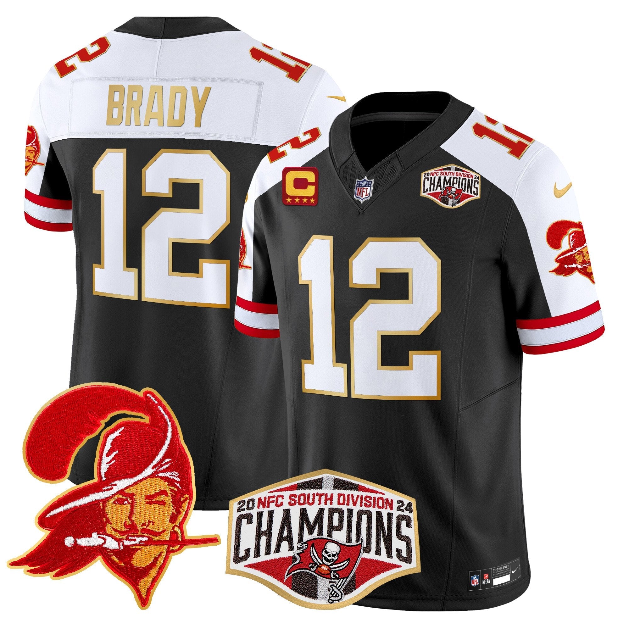 Buccaneers Creamsicle 2024 NFC South Division Champions Patch Gold Trim Vapor Limited Jersey – All Stitched – Black Alternate – Tom Brady Jersey