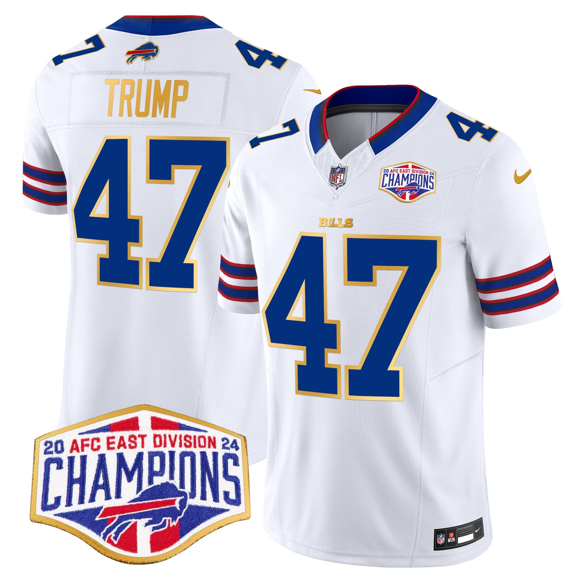 Bills 2024 AFC East Division Champions Gold Trim Vapor Limited Jersey – All Stitched – White – Donald Trump Jersey
