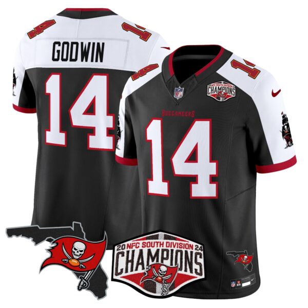 Buccaneers 2024 NFC South Division Champions Patch Vapor Limited Jersey – All Stitched – Black Alternate – Chris Godwin Jersey