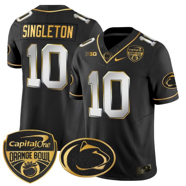 Penn State Nittany Lions Orange Bowl Patch Gold Vapor Limited Jersey – All Stitched – Black Limited – Nicholas Singleton Jersey