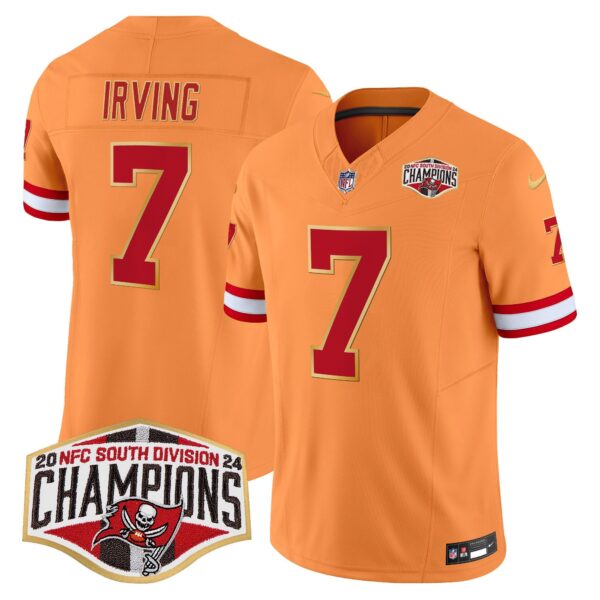 Buccaneers Creamsicle 2024 NFC South Division Champions Patch Gold Trim Vapor Limited Jersey – All Stitched – Creamsicle – Bucky Irving Jersey
