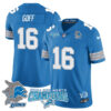 Detroit Lions 2024 NFC North Champions Gold Jersey N1 – All Stitched – Jared Goff – 16 – Blue Jersey