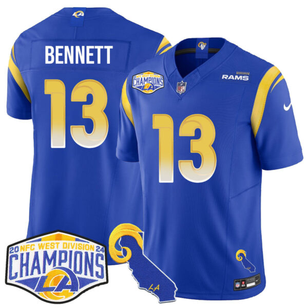 Los Angeles Rams 2024 NFC West Division Champions Jersey N1 – All Stitched – Stetson Bennett – 13 – Royal Jersey