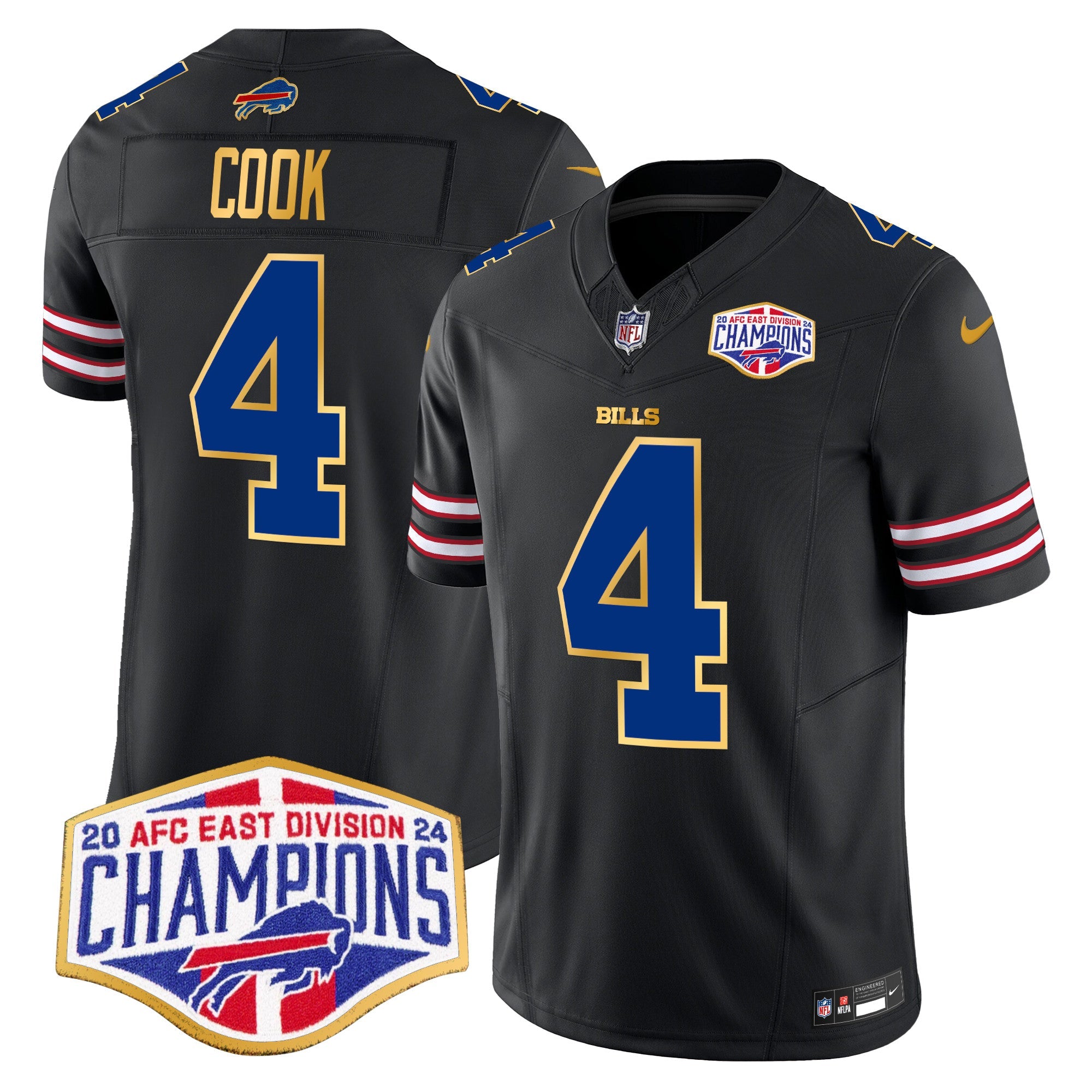 Bills 2024 AFC East Division Champions Gold Trim Vapor Limited Jersey – All Stitched – Black – James Cook Jersey