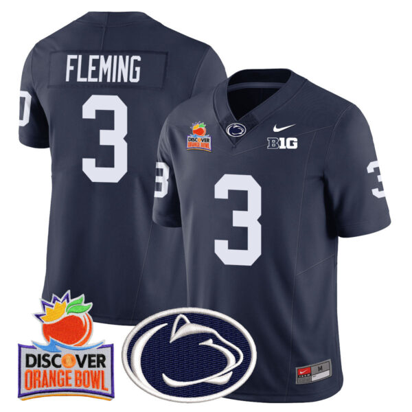 Penn State Nittany Lions 2024 Orange Bowl Jersey N1 – All Stitched – Navy – Julian Fleming Jersey