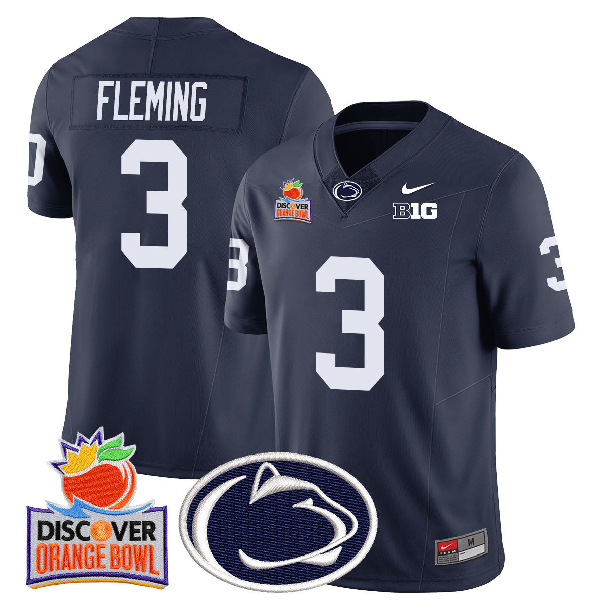 Penn State Nittany Lions 2024 Orange Bowl Jersey N1 – All Stitched – Navy – Julian Fleming Jersey