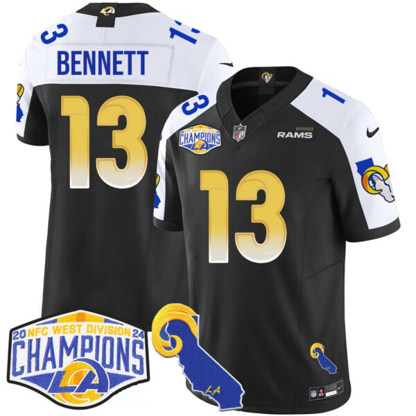 Los Angeles Rams 2024 NFC West Division Champions Jersey N1 – All Stitched – Stetson Bennett – 13 – Black Alternate Jersey
