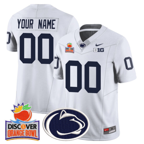 Custom Gender/Name Penn State Nittany Lions 2024 Orange Bowl Jersey N1 – All Stitched – White Jersey