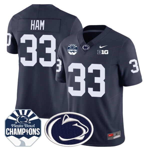Penn State Nittany Lions 2024 Fiesta Bowl Champions Jersey – All Stitched – Navy – Jack Ham Jersey