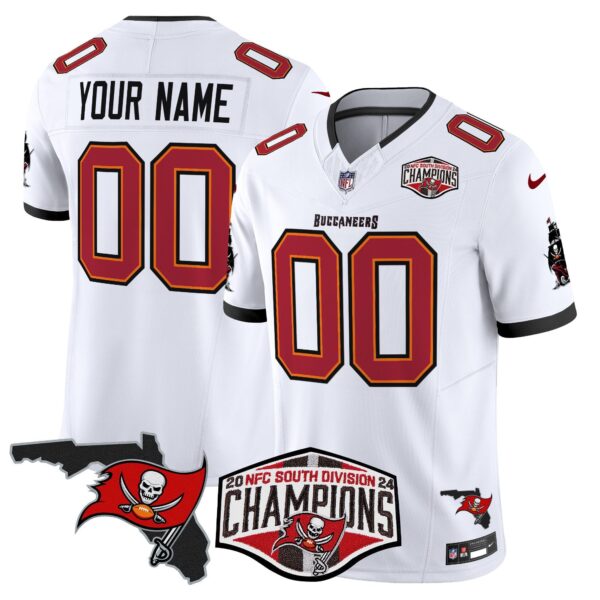 Buccaneers 2024 NFC South Division Champions Patch Vapor Limited Custom Jersey – All Stitched – White Jersey