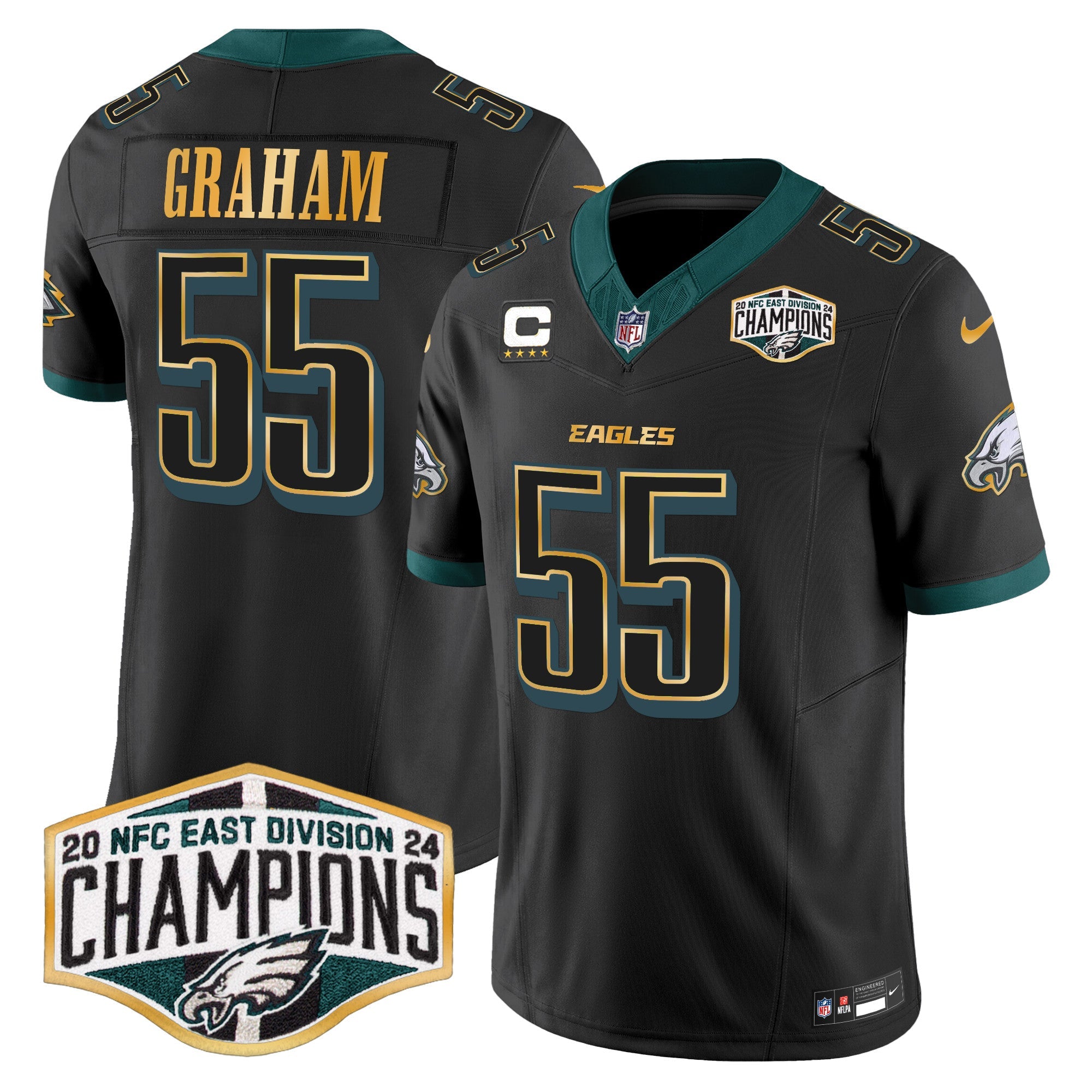 Eagles 2024 NFC East Division Champions Gold Trim Vapor Limited Jersey – All Stitched – Black – Brandon Graham Jersey