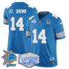 Detroit Lions 2024 NFC North Champions Gold Jersey – All Stitched – Amon-Ra St. Brown – 14 – Blue Jersey