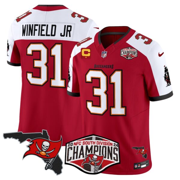 Buccaneers 2024 NFC South Division Champions Patch Vapor Limited Jersey – All Stitched – Red Alternate – Antoine Winfield Jr. Jersey