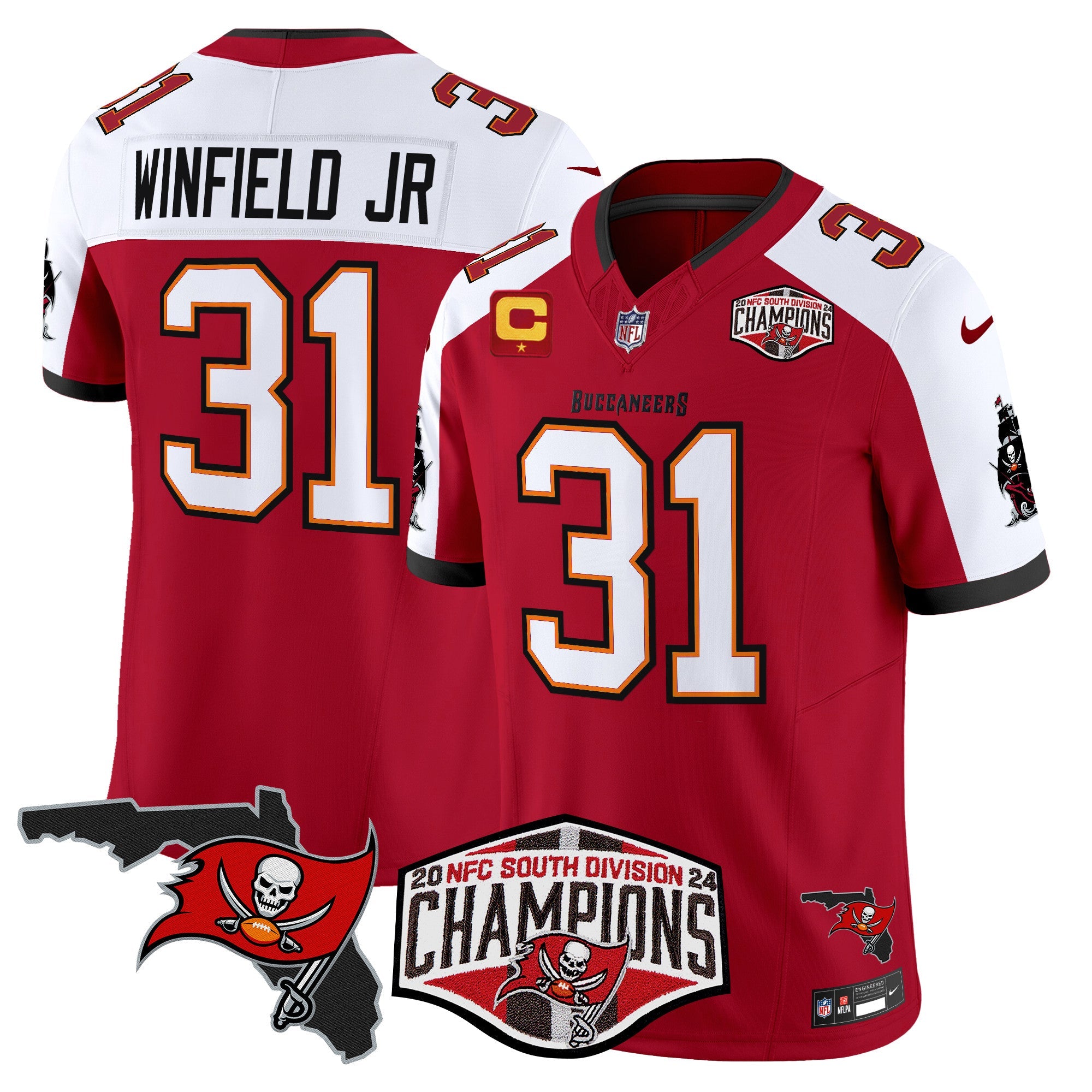 Buccaneers 2024 NFC South Division Champions Patch Vapor Limited Jersey – All Stitched – Red Alternate – Antoine Winfield Jr. Jersey