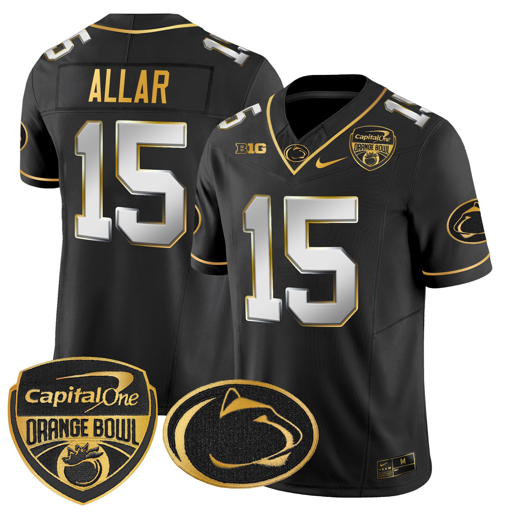 Penn State Nittany Lions Orange Bowl Patch Gold Vapor Limited Jersey – All Stitched – Black Limited – Drew Allar Jersey