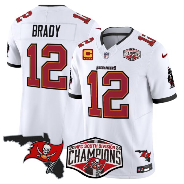 Buccaneers 2024 NFC South Division Champions Patch Vapor Limited Jersey – All Stitched – White – Tom Brady Jersey