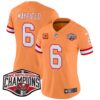 Women’s Tampa Bay Buccaneers Creamsicle 2024 NFC South Division Champions Patch Vapor Limited Jersey – All Stitched – Creamsicle – Baker Mayfield Jersey