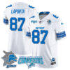 Detroit Lions 2024 NFC North Champions Gold Jersey N1 – All Stitched – Sam LaPorta – 87 – White Jersey