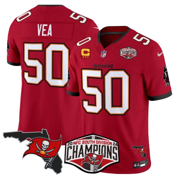Buccaneers 2024 NFC South Division Champions Patch Vapor Limited Jersey – All Stitched – Red – Vita Vea Jersey