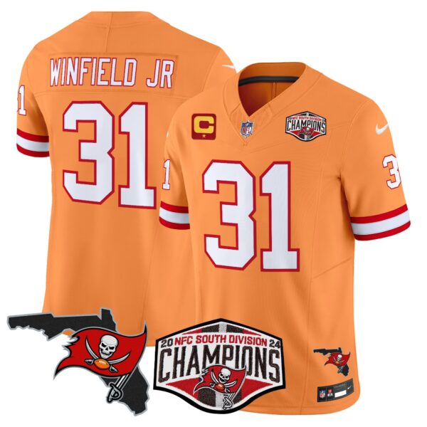 Buccaneers 2024 NFC South Division Champions Patch Vapor Limited Jersey – All Stitched – Creamsicle – Antoine Winfield Jr. Jersey