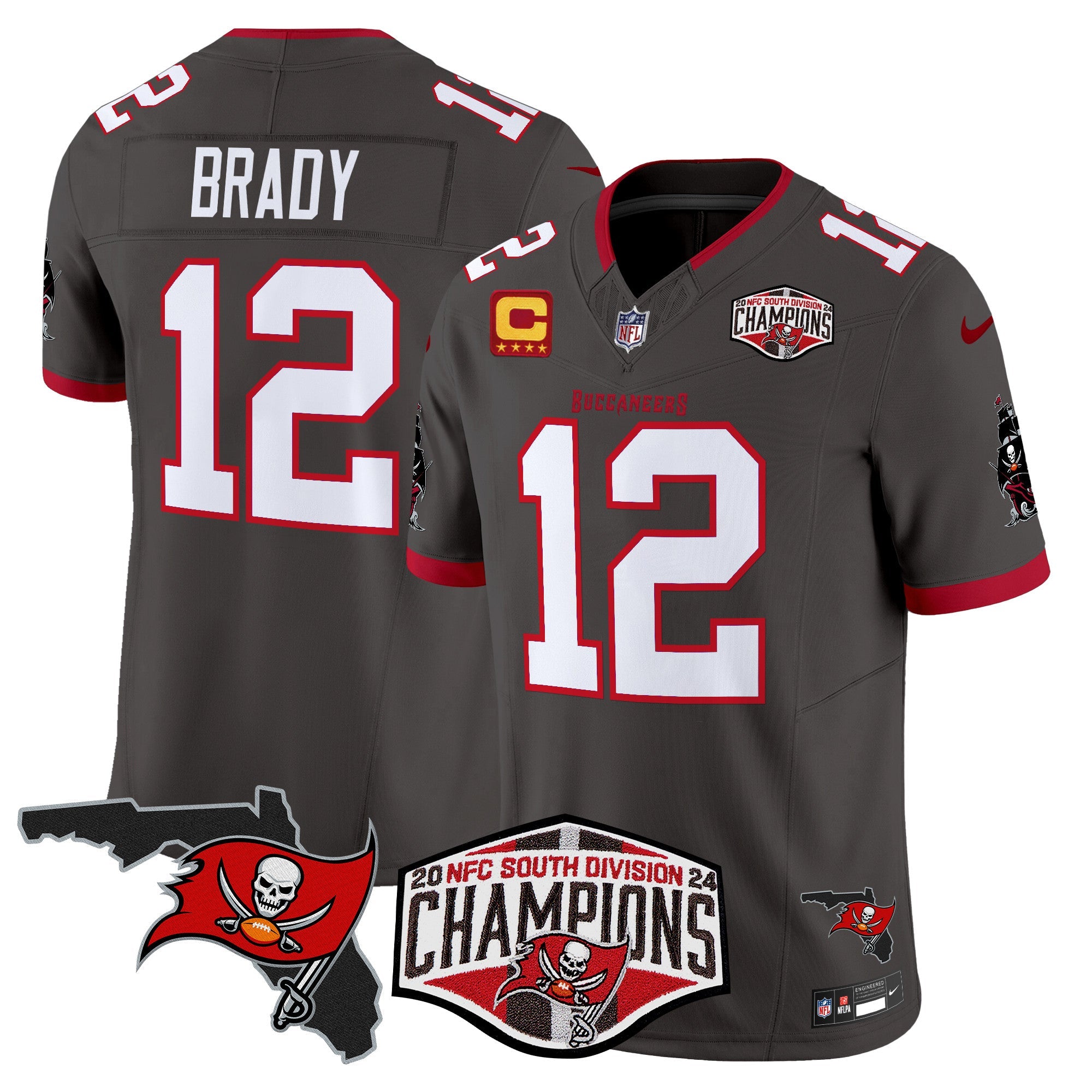 Buccaneers 2024 NFC South Division Champions Patch Vapor Limited Jersey – All Stitched – Pewter – Tom Brady Jersey