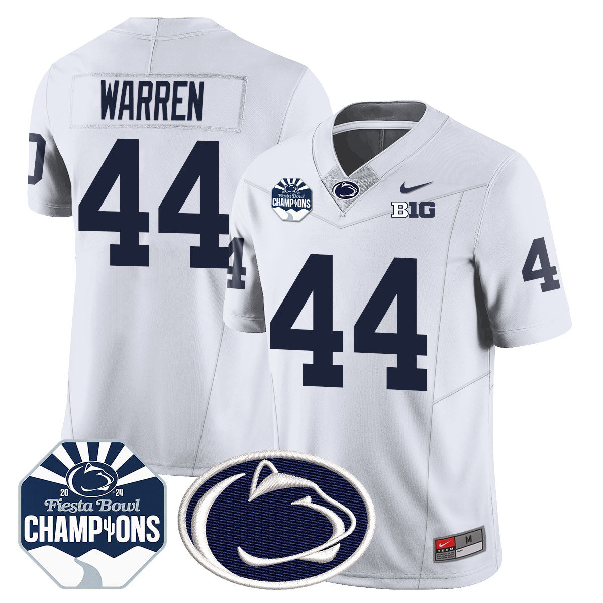 Penn State Nittany Lions 2024 Fiesta Bowl Champions Jersey – All Stitched – White – Tyler Warren Jersey