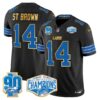 Detroit Lions 2024 NFC North Division Champions Patch Gold Trim Vapor Limited Jersey – All Stitched – Black – St. Brown Jersey
