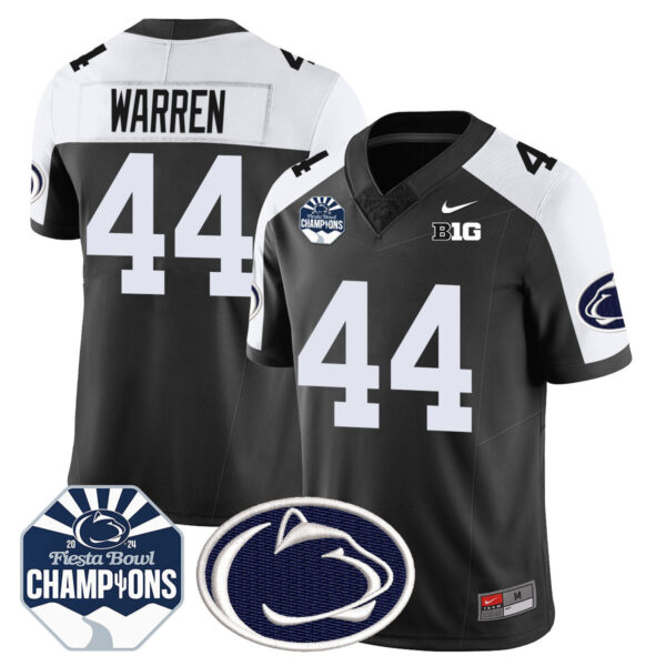 Penn State Nittany Lions 2024 Fiesta Bowl Champions Jersey – All Stitched – Black Alternate – Tyler Warren Jersey