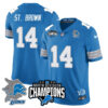 Detroit Lions 2024 NFC North Champions Gold Jersey N2 – All Stitched – Amon-Ra St. Brown – 14 – Blue Jersey