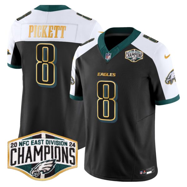 Eagles 2024 NFC East Division Champions Gold Trim Vapor Limited Jersey – All Stitched – Black Alternate – Kenny Pickett Jersey