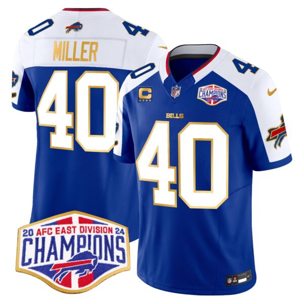 Bills 2024 AFC East Division Champions Gold Trim Vapor Limited Jersey – All Stitched – Royal Alternate – Von Miller Jersey