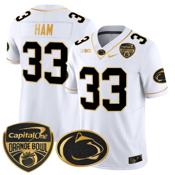Penn State Nittany Lions Orange Bowl Patch Gold Vapor Limited Jersey – All Stitched – White Gold – Jack Ham Jersey