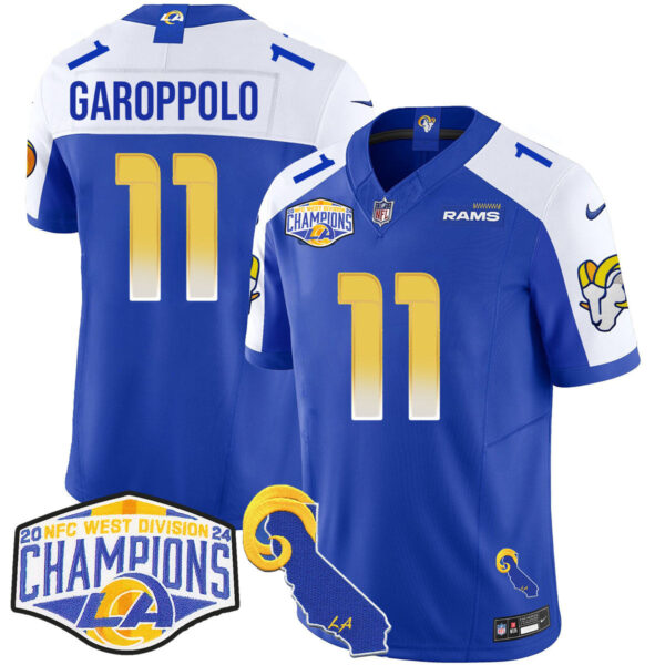Los Angeles Rams 2024 NFC West Division Champions Jersey N1 – All Stitched – Jimmy Garoppolo – 11 – Royal Alternate Jersey