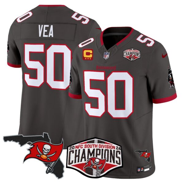 Buccaneers 2024 NFC South Division Champions Patch Vapor Limited Jersey – All Stitched – Pewter – Vita Vea Jersey