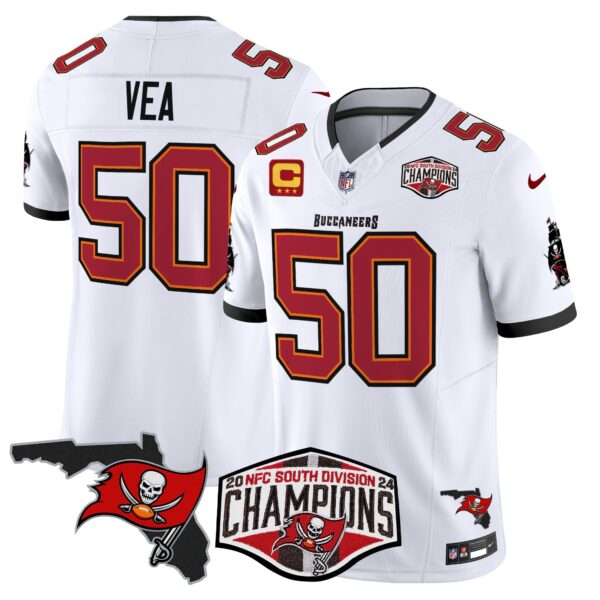 Buccaneers 2024 NFC South Division Champions Patch Vapor Limited Jersey – All Stitched – White – Vita Vea Jersey