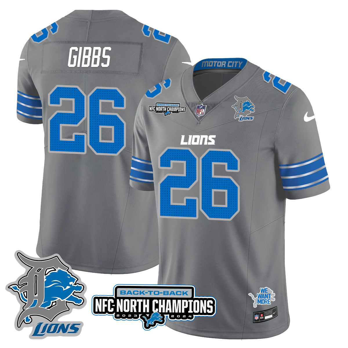 Detroit Lions – Jahmyr Gibbs – 26 – Gray Jersey