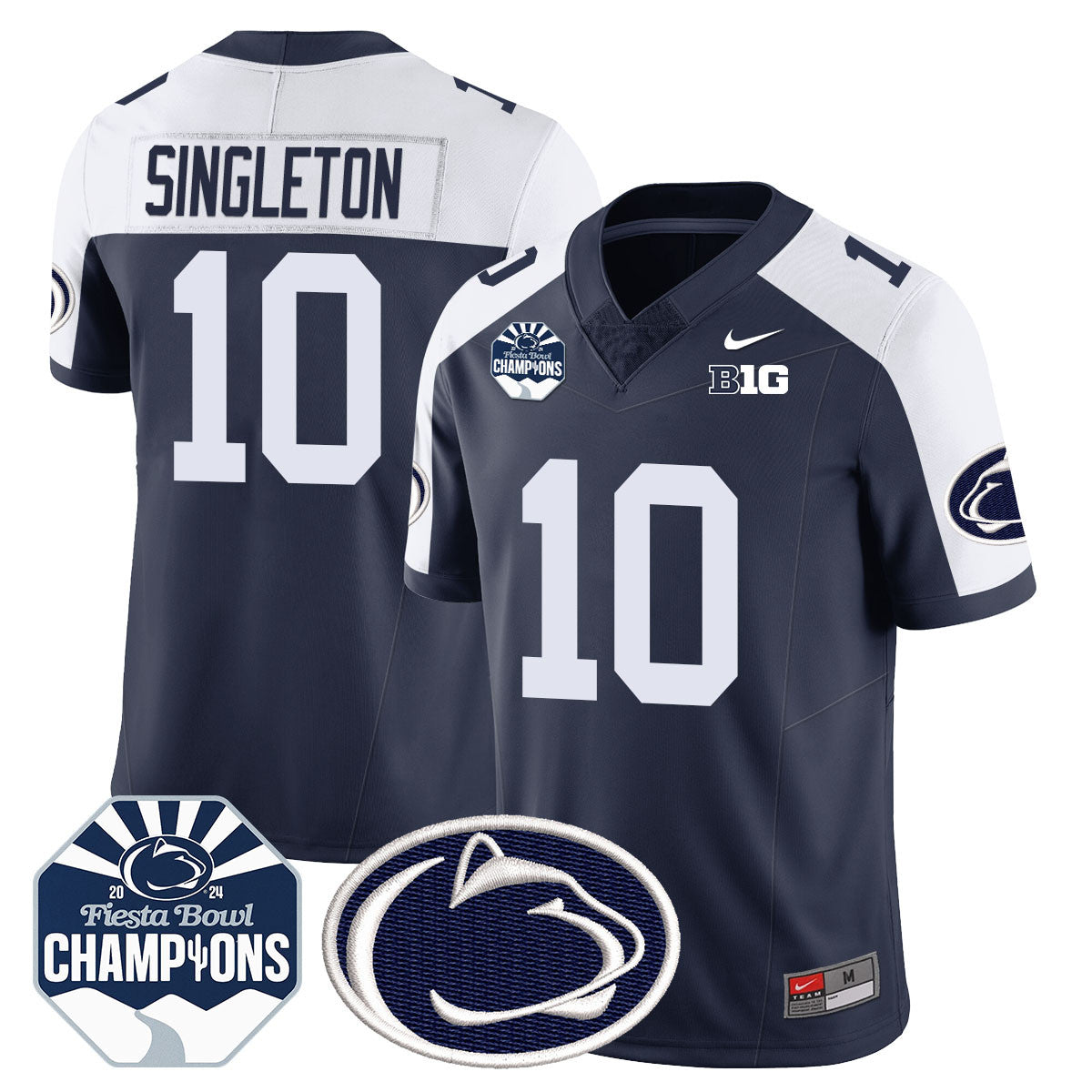 Penn State Nittany Lions 2024 Fiesta Bowl Champions Jersey – All Stitched – Navy Alternate – Nicholas Singleton Jersey