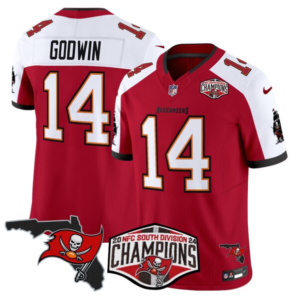 Buccaneers 2024 NFC South Division Champions Patch Vapor Limited Jersey – All Stitched – Red Alternate – Chris Godwin Jersey