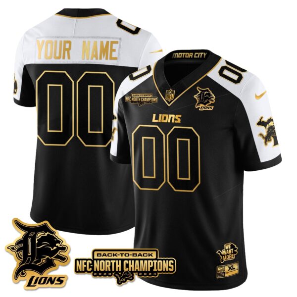 Custom Gender/Name Detroit Lions 2024 NFC North Champions Gold Jersey N3 – All Stitched – Alternate Jersey