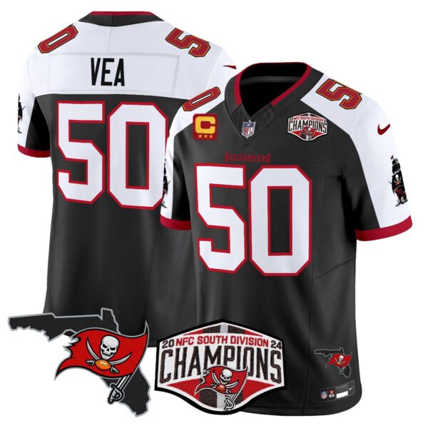 Buccaneers 2024 NFC South Division Champions Patch Vapor Limited Jersey – All Stitched – Black Alternate – Vita Vea Jersey