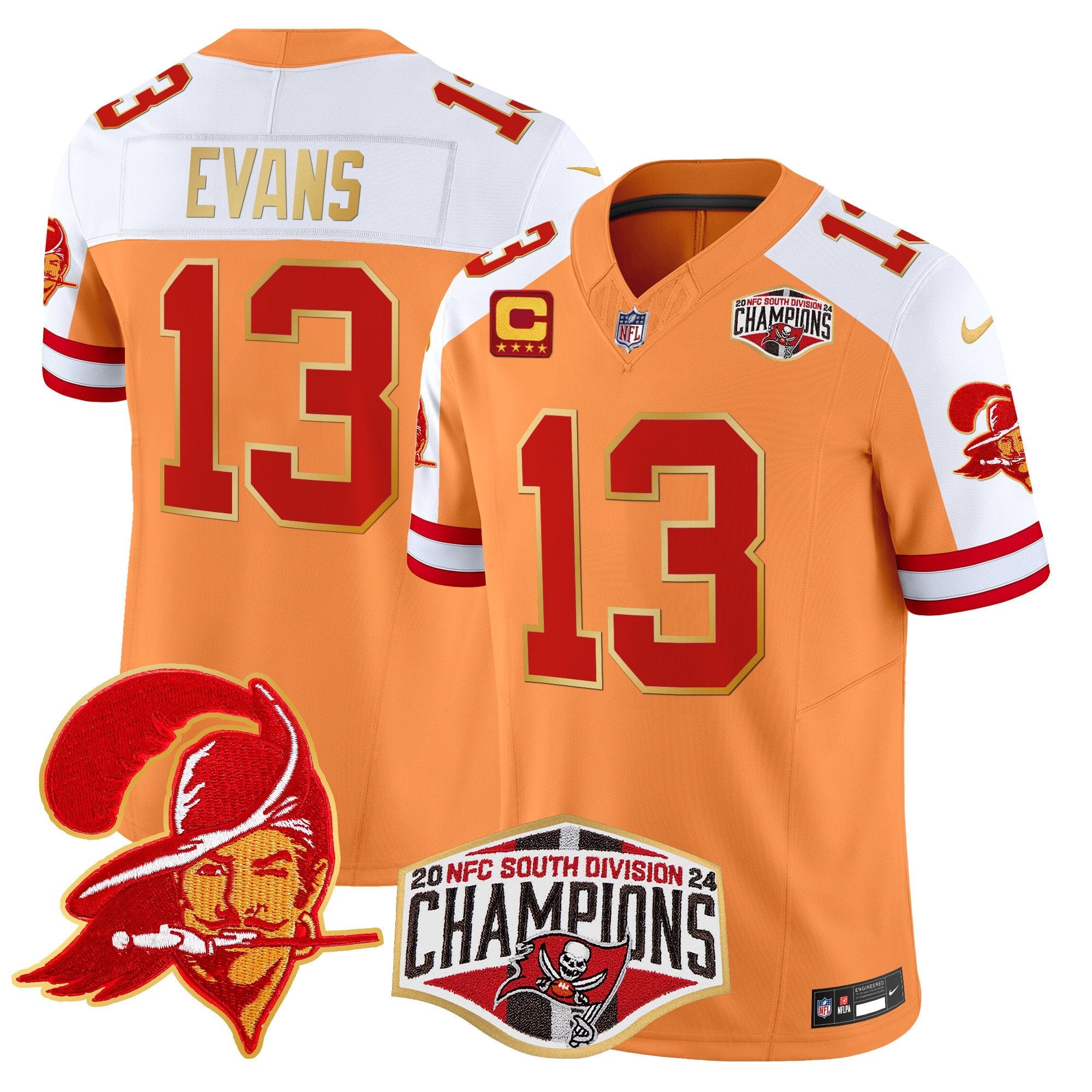 Buccaneers Creamsicle 2024 NFC South Division Champions Patch Gold Trim Vapor Limited Jersey – All Stitched – Creamsicle Alternate – Mike Evans Jersey