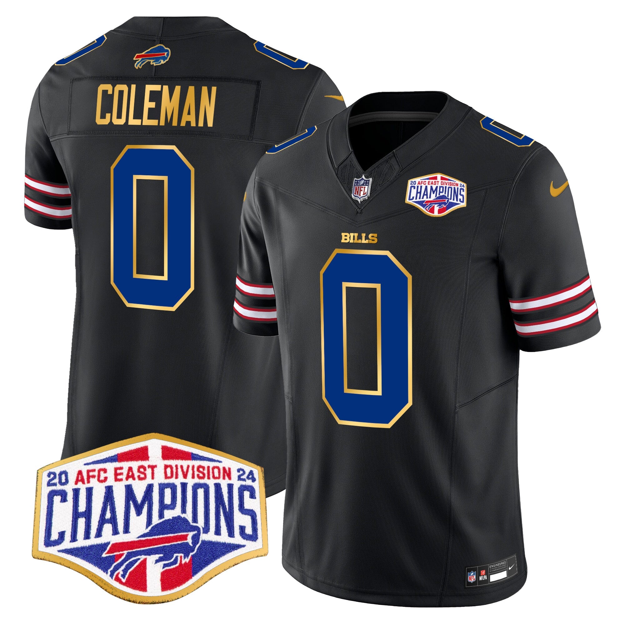 Bills 2024 AFC East Division Champions Gold Trim Vapor Limited Jersey – All Stitched – Black – Keon Coleman Jersey