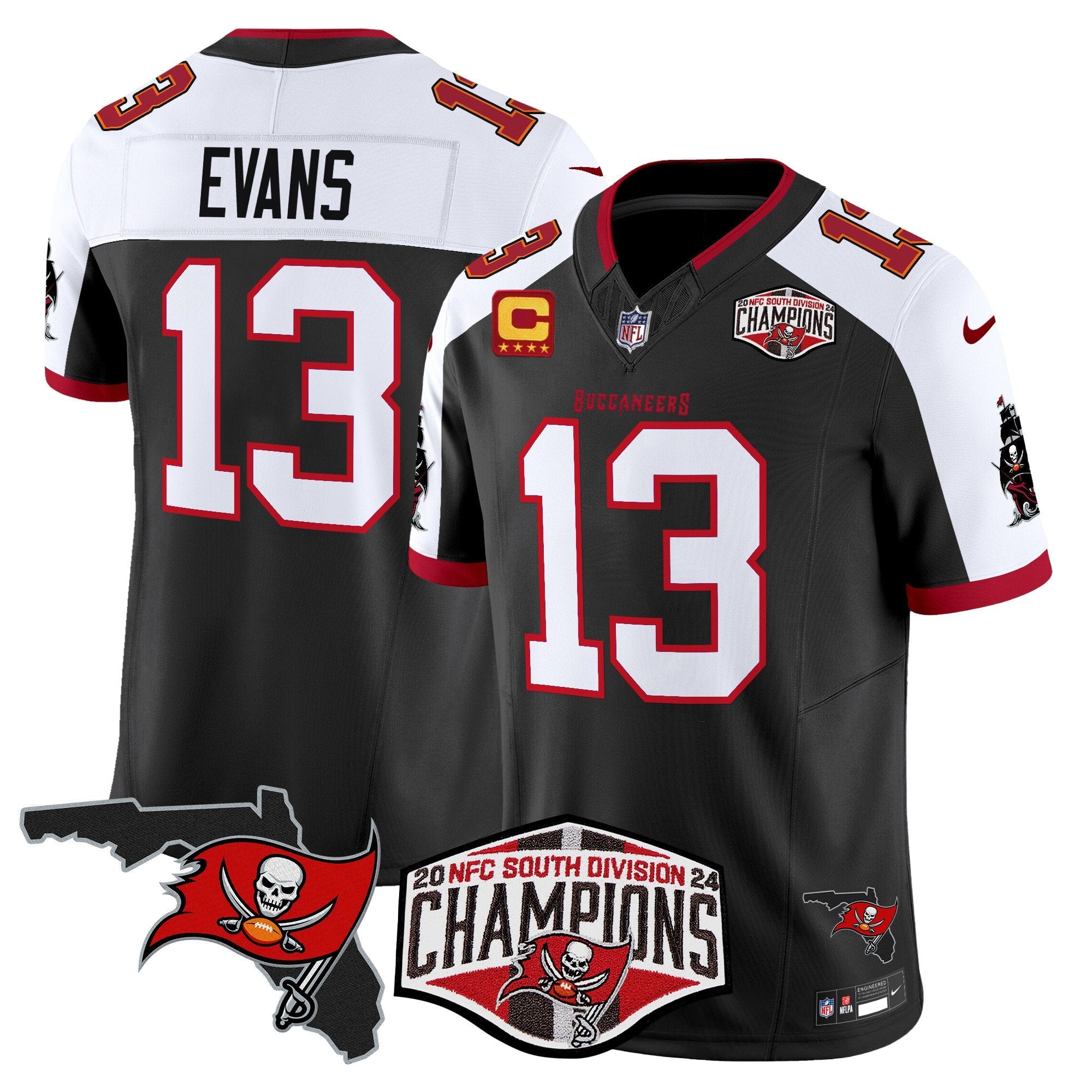 Buccaneers 2024 NFC South Division Champions Patch Vapor Limited Jersey – All Stitched – Black Alternate – Mike Evans Jersey