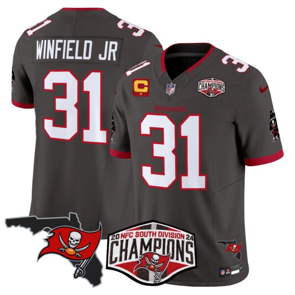 Buccaneers 2024 NFC South Division Champions Patch Vapor Limited Jersey – All Stitched – Pewter – Antoine Winfield Jr. Jersey