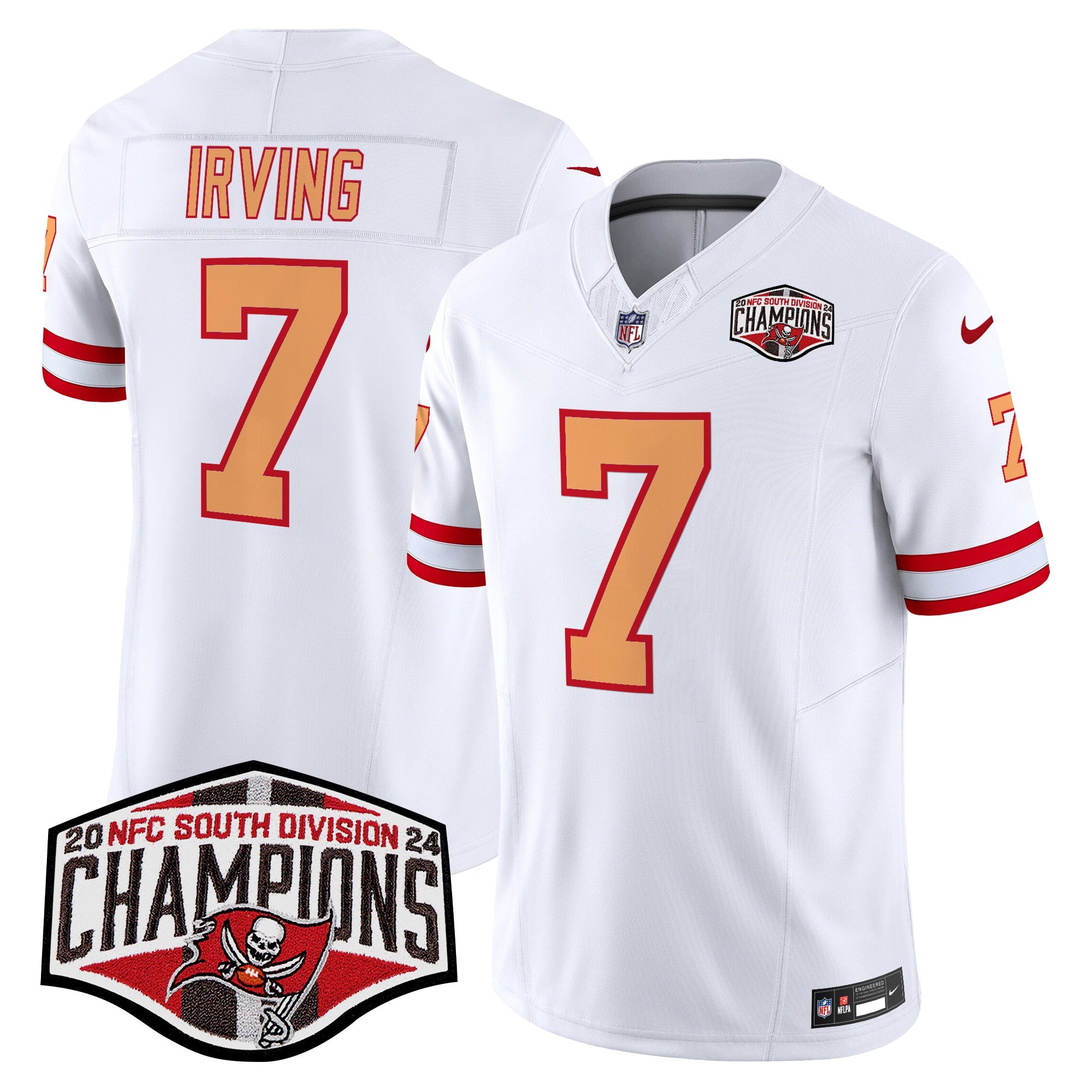 Tampa Bay Buccaneers Throwback 2024 NFC South Division Champions Patch Vapor Limited Jersey – All Stitched – White – Bucky Irving Jersey