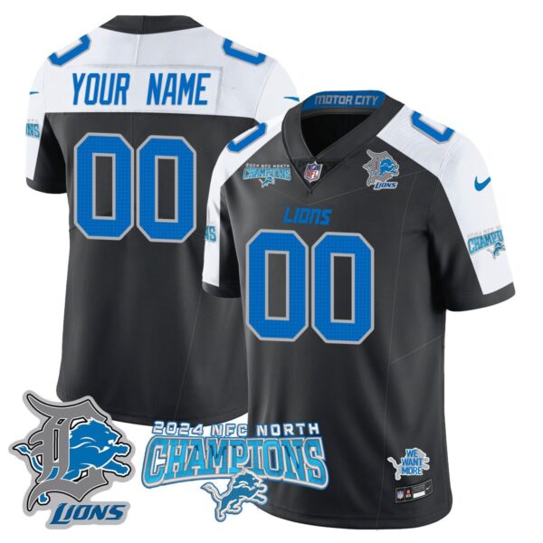 Custom Gender/Name Detroit Lions 2024 NFC North Champions Gold Jersey N1 – All Stitche – Black Alternate Jersey
