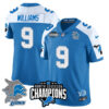 Detroit Lions 2024 NFC North Champions Gold Jersey N2 – All Stitched – Jameson Williams – 9 – Blue Alternate Jersey