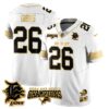 Detroit Lions 2024 NFC North Champions Gold Jersey N1 – All Stitched – Jahmyr Gibbs – 26 – White Gold Jersey