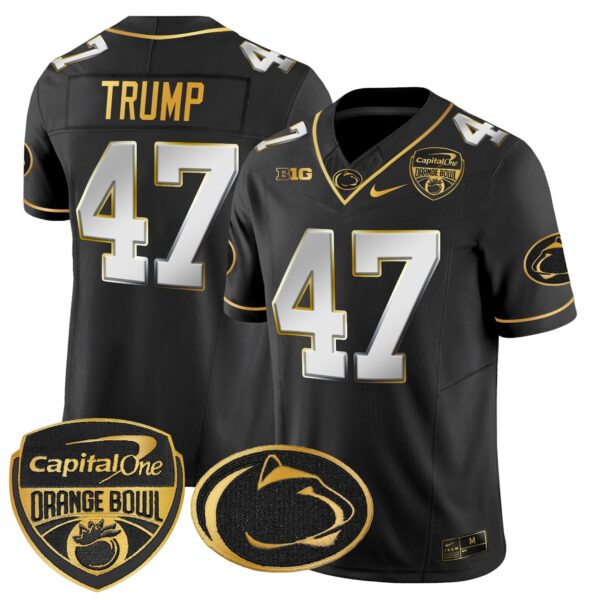 Penn State Nittany Lions Orange Bowl Patch Gold Vapor Limited Jersey – All Stitched – Black Limited – Donald Trump Jersey